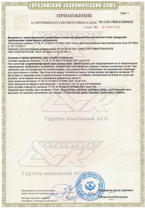Приложение к сертификату соответствия RU C-RU.ПБ58.В.00869/22